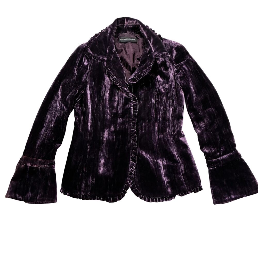 Dana Buchman Blazer Womens Small Purple Velvet Ruffled Bell Sleeve Silk Rayon